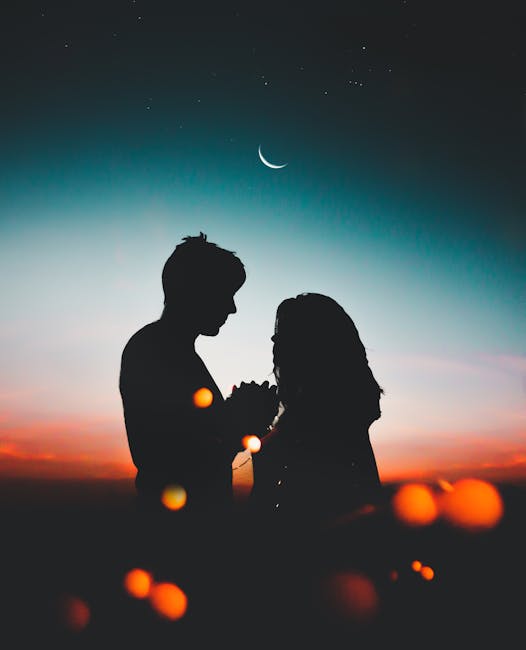 Silhouette of Couple Standing during Nighttime