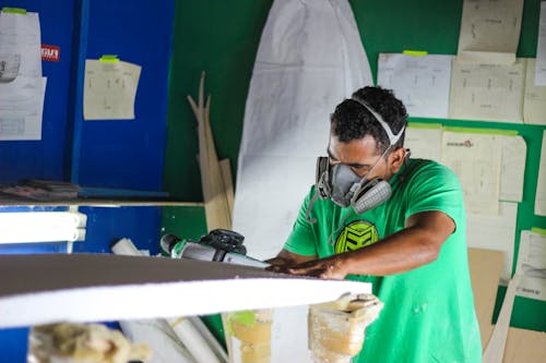 
A Man Using an Electric Planer