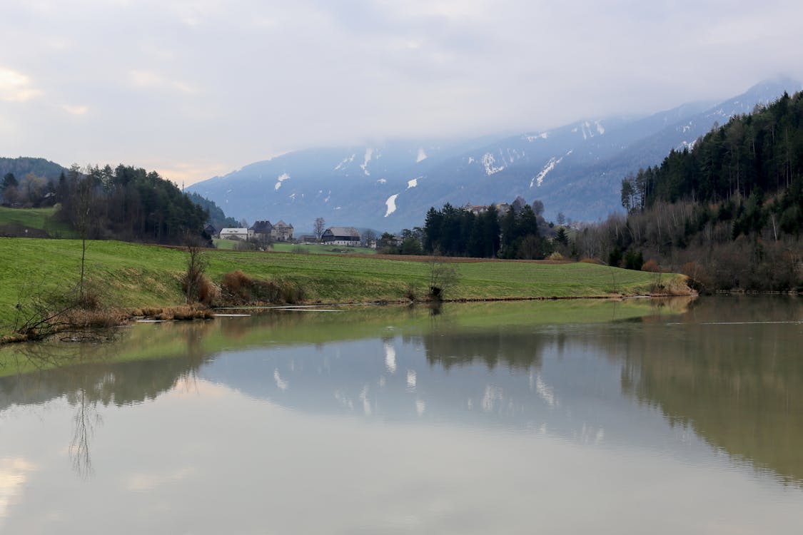 On The Grass Near The River Landscape Photography Of Green Grass Field Near River