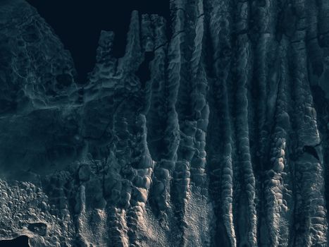 Aerial view of Iceland's unique ice formations with dramatic textures and patterns.