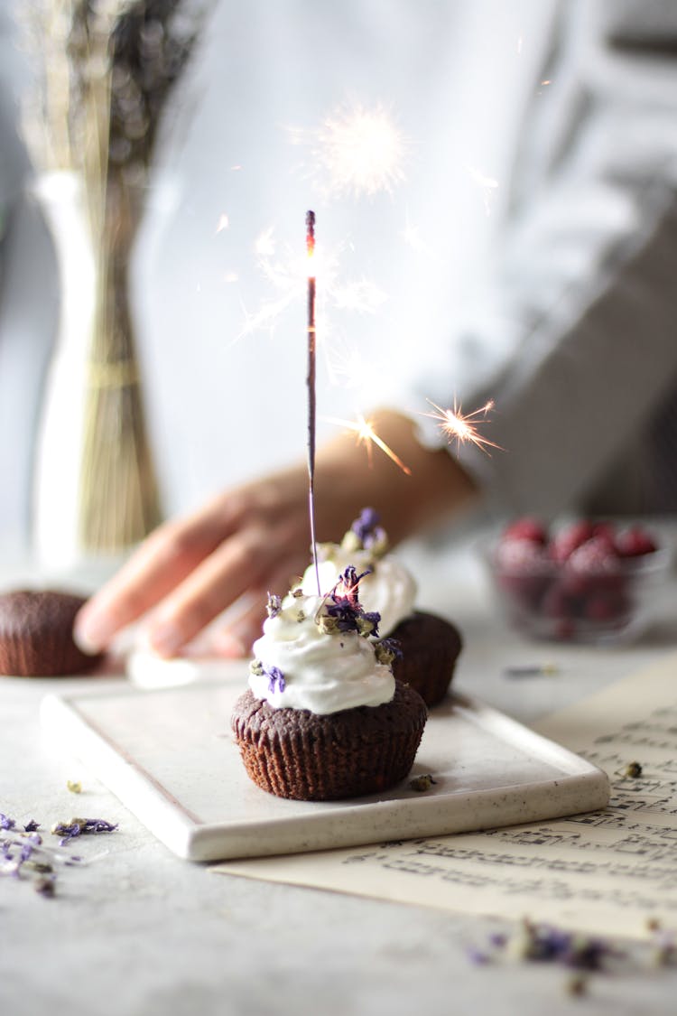 Sparkler Atop Cupcake