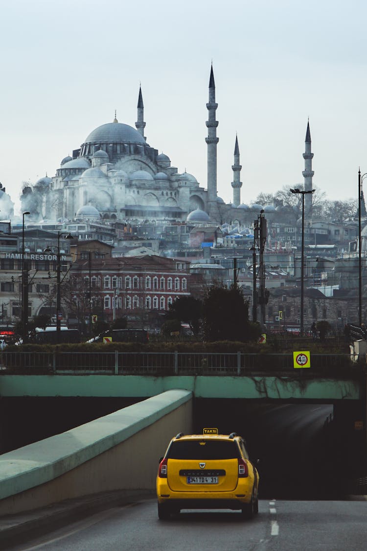 View Of Big Mosque With Minarets From Main Road