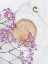 Overhead View of Pink Gypsophila and Coffee Cup