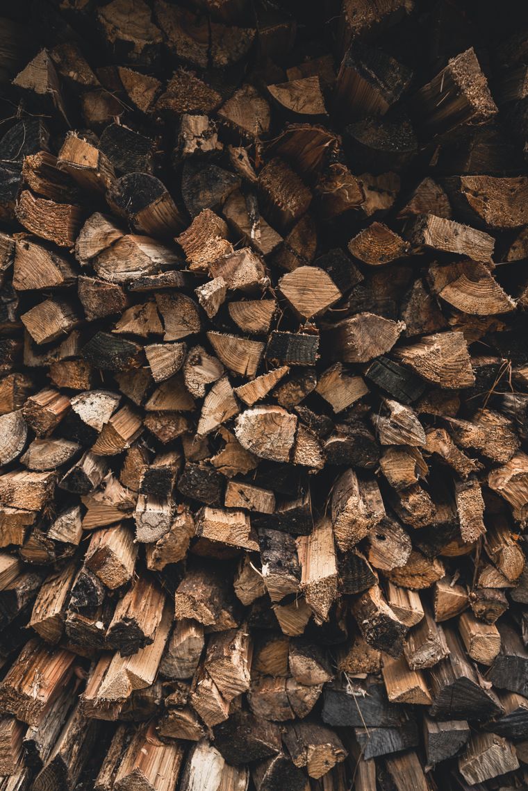 Stack of sustainably sourced timber offcuts used as pellet raw material