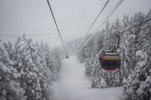 Snow Covered Mountain with Cable Cars