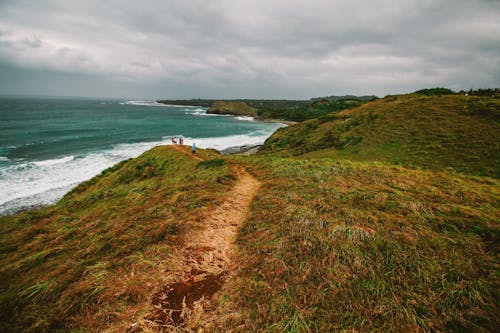 Aerial Photo of Green Hills Near Sea at Daytime