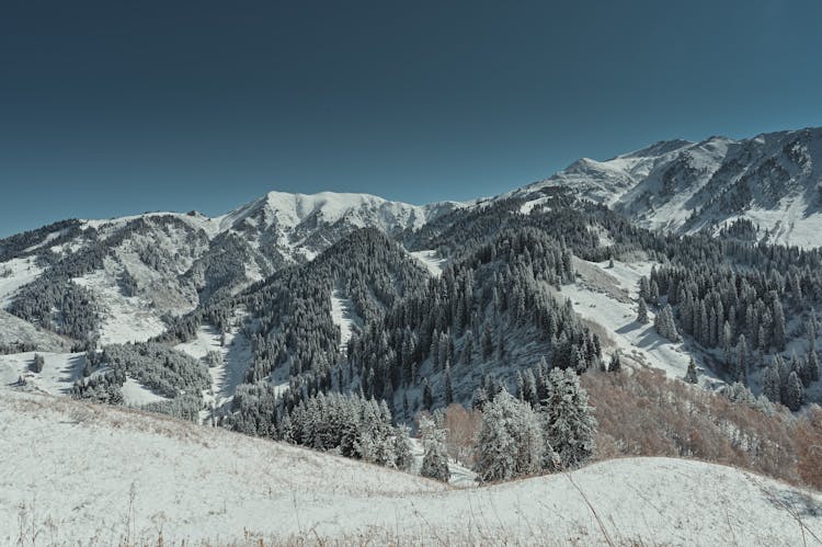 Rock Mountains Covered With Snow 