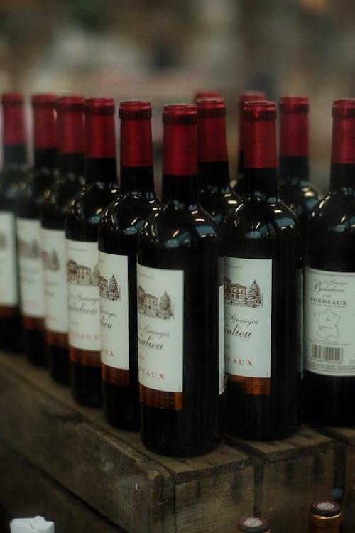 Rows of Bordeaux Wine Bottles
