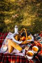 Bread on Brown Wicker Basket on Red and White Plaid Textile