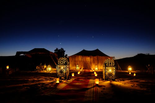 Brown Canopy Tent With Yellow Lights