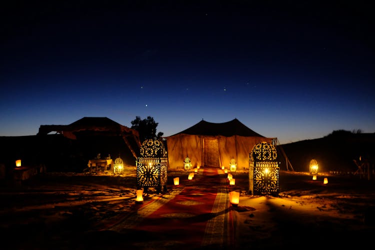 Brown Canopy Tent With Yellow Lights