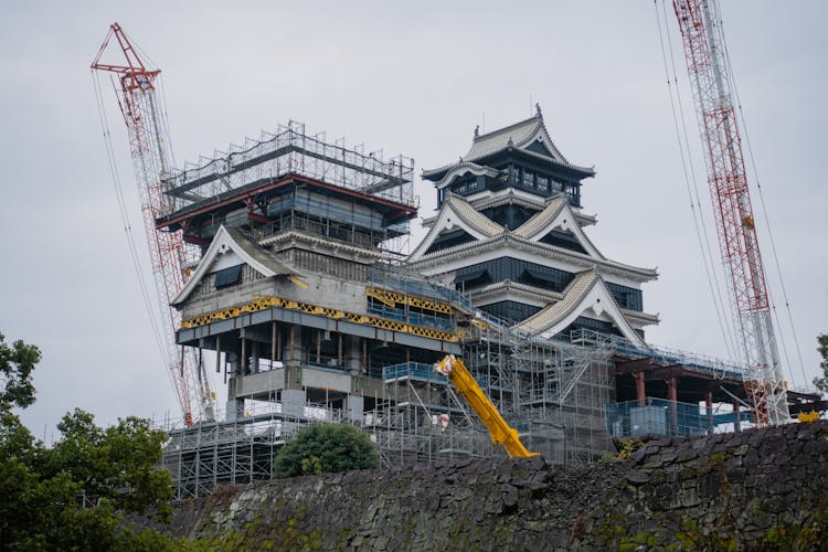 An Ancient Castle Undergoing  Repairs