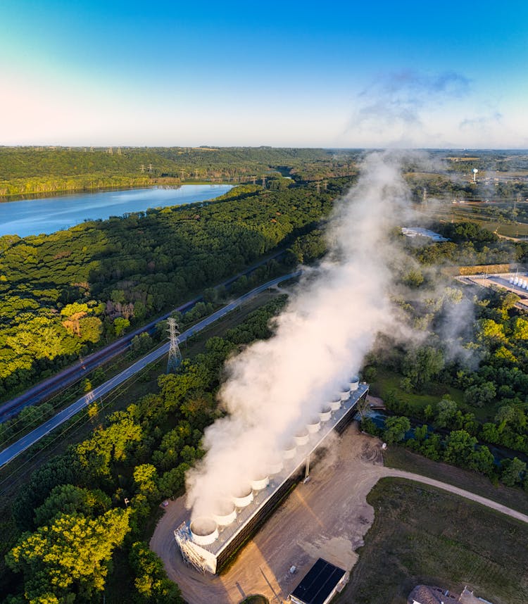 Aerial View Of Smoke From A Factory 