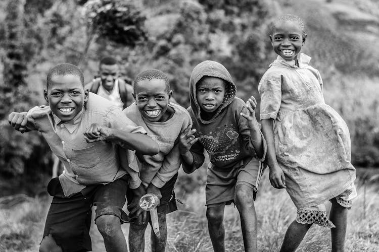 Grayscale Photograph Group Of Children