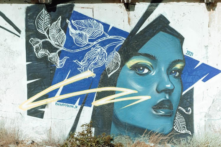 Woman Face And Leaves On Graffiti