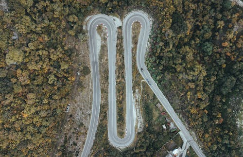 Drone Shot of a Curved Road 
