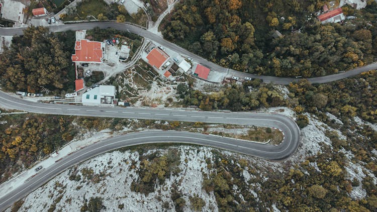 Aerial Shot Of Long Road 