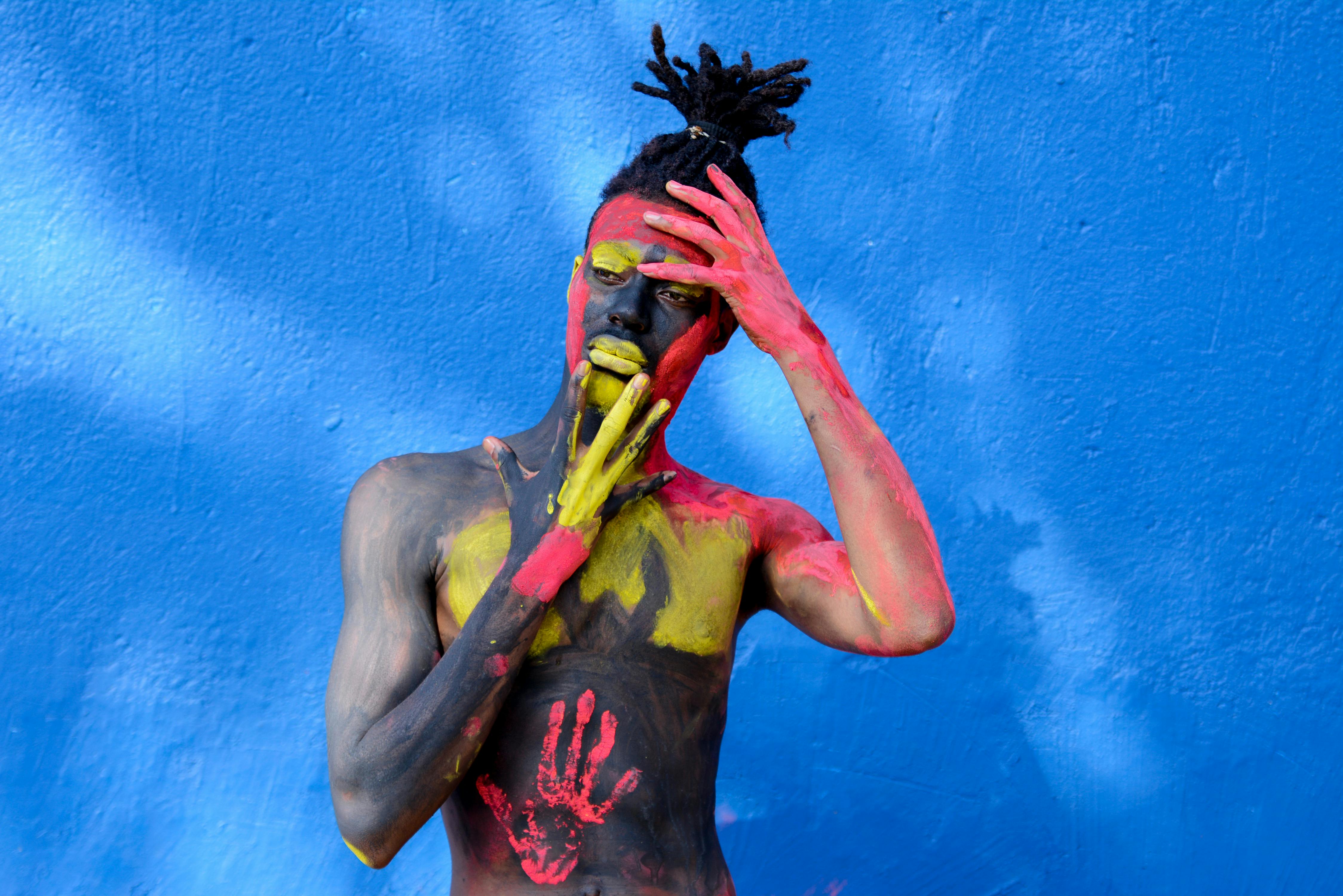 person with colorful body paint