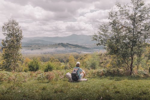 Person Sitting on a Log Looking at a Scenic View