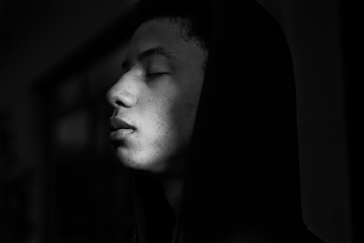 Head Of Young Man Covered With Shawl