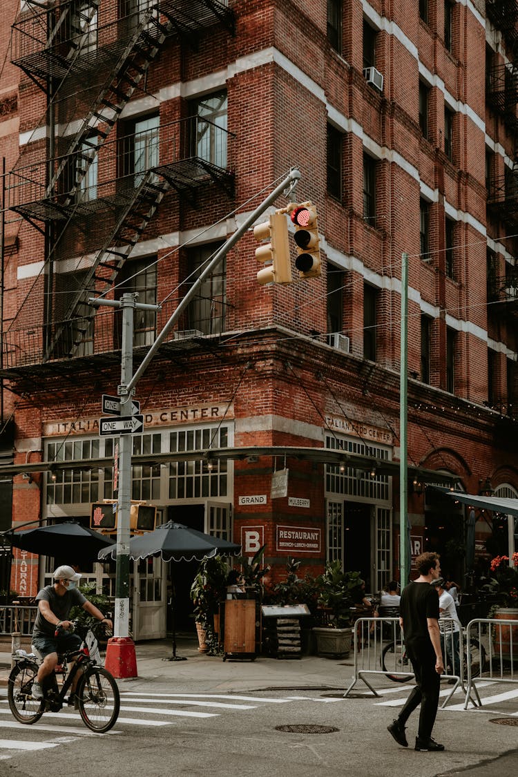 Brick Building And Street In Little Italy Neighbourhood, New York, USA