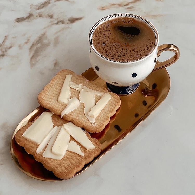 White Ceramic Mug On A Wooden Tray