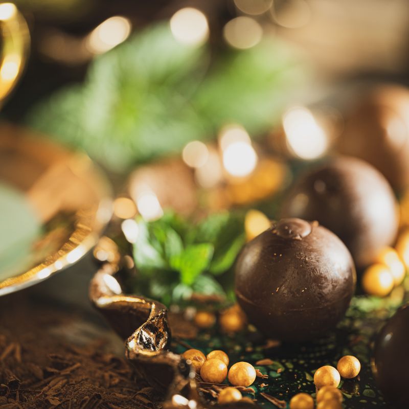 Festive Black Lime Chocolate Truffles with Pistachio Dust