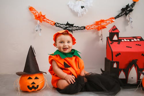 Cute Baby Boy Wearing Pumpkin Costume