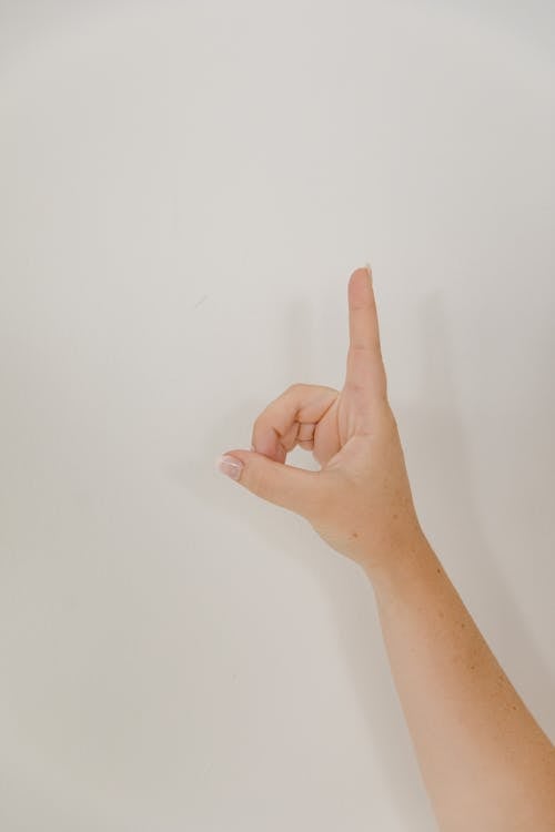 Free Womans Hand Showing Sign Language Gesture on White Background Stock Photo