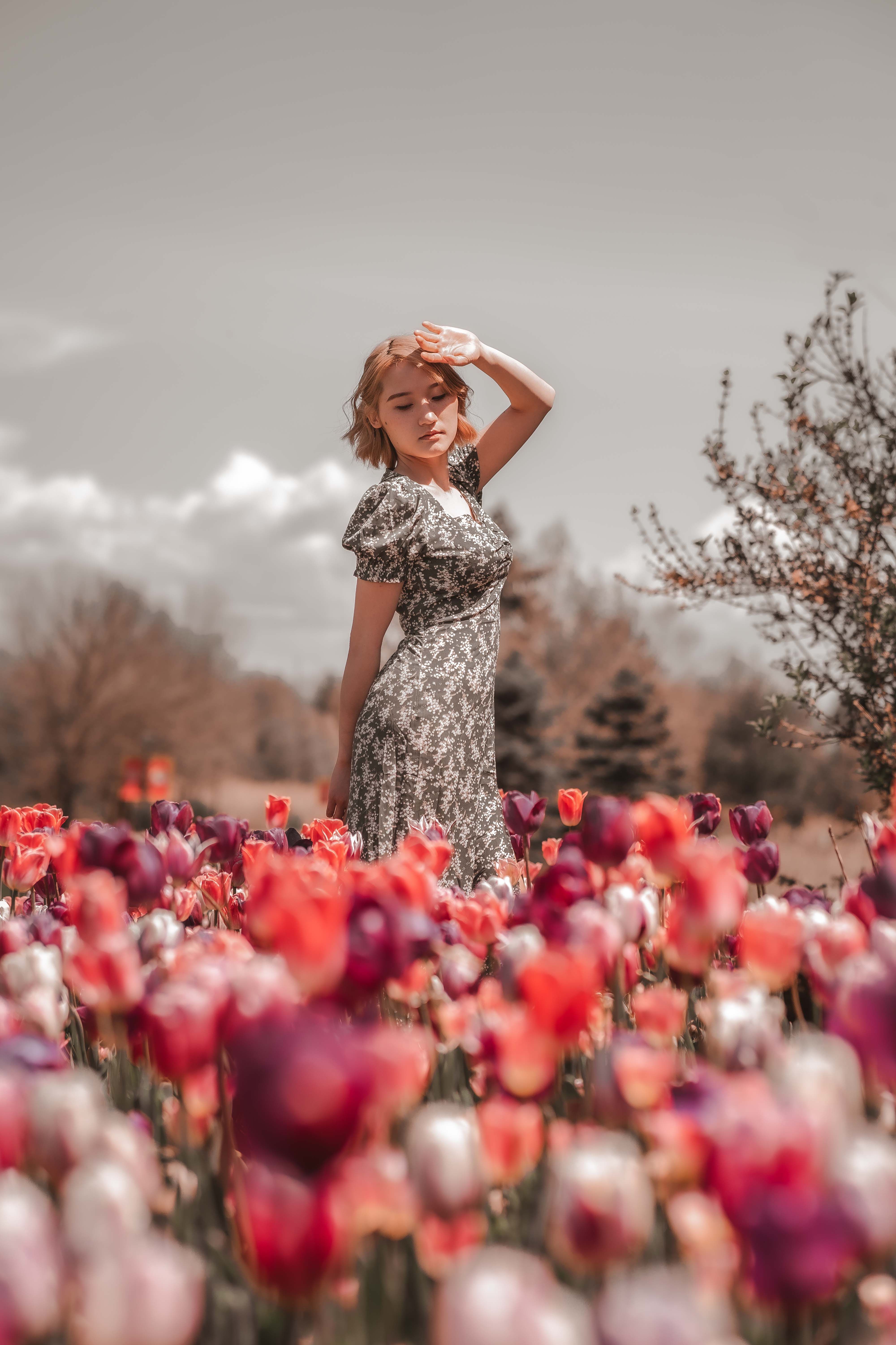 Woman wearing a floral midi dress in spring