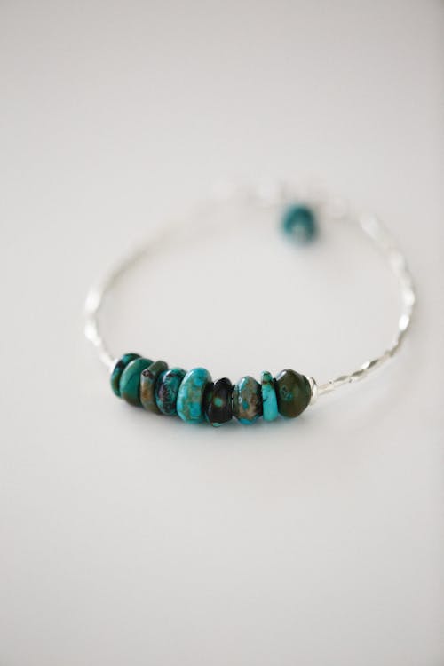 Blue Green and Silver Beaded Bracelet