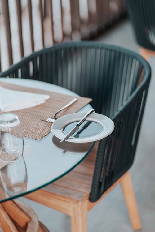 Close-Up View of Knife on Plate on Table