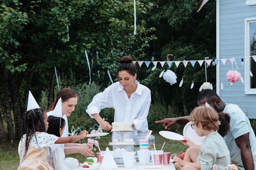 Free Kids at Party in Yard Stock Photo