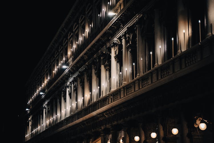 Old Historic Building Illuminated At Night