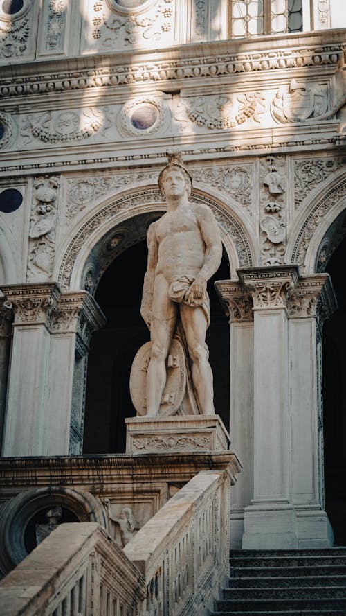 A Classical Sculpture of Mars on the 'Staircase of the Giants' in Venice