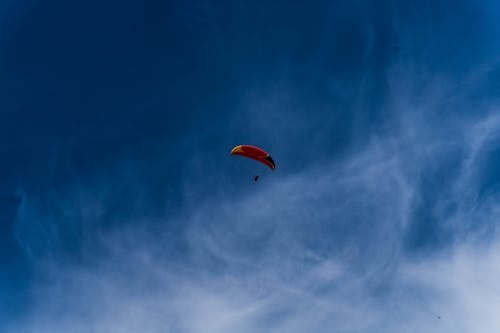 Человек на парашюте, летящий в небе