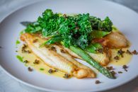 Yummy Roast Fish Fillets Served with Asparagus and Parsley