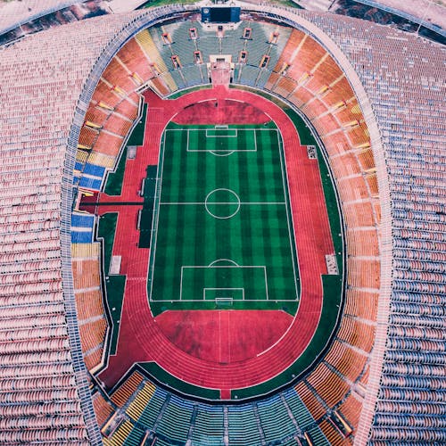 Aerial Photography of Multicolored Soccer Field