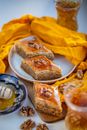 Baklava Chunks Presented with Walnuts and Glass of Alcohol