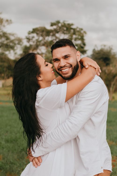 Free A happy couple embracing with love outdoors in Sorocaba, Brazil, showcasing romance and joy. Stock Photo