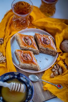 Walnuts and Honey Main Ingredients of Baklava Cakes Mideast Delicacy