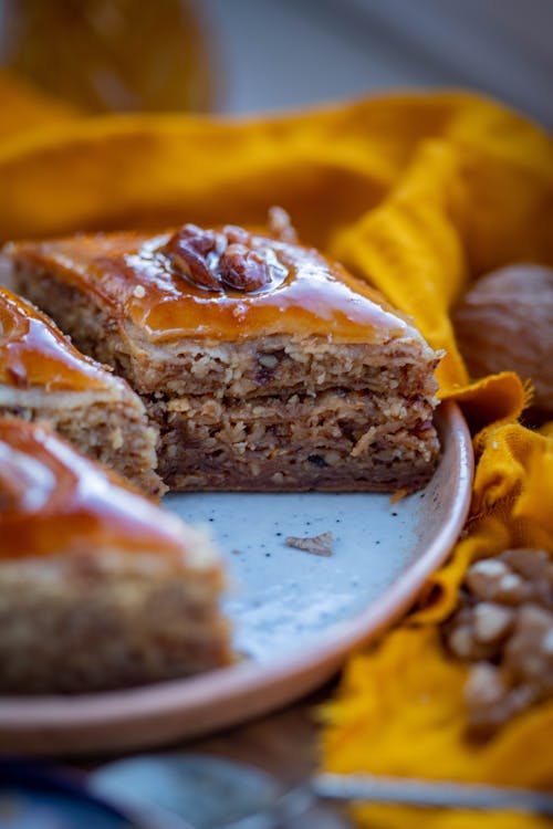 Close-Up Shot of Slices of Cake on a Plate