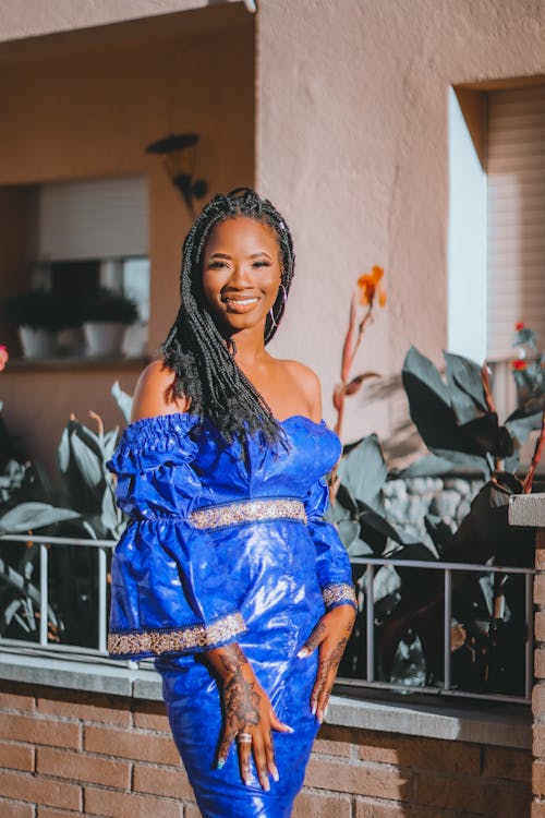 A Beautiful Woman in a Blue Dress