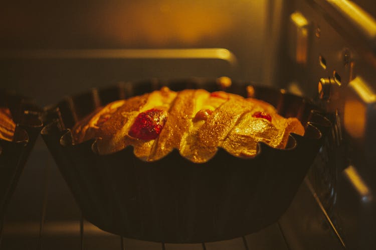 A Close-Up Shot Of A Pie In The Oven