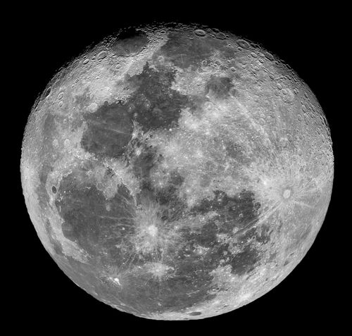 Free High-resolution close-up of the full moon's surface in monochrome. Stock Photo
