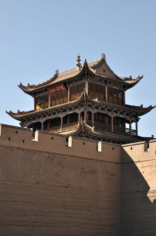 Free Low-Angle Shot of Great Wall at Jiayuanguan Pass in China Stock Photo
