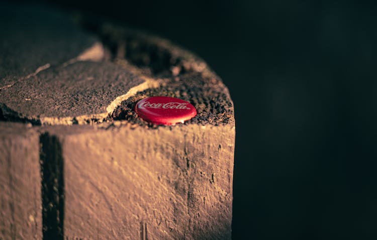 Bottle Cap On A Log 