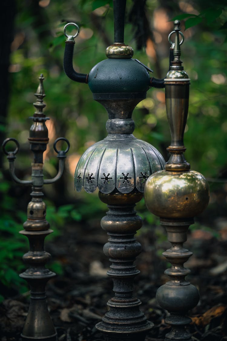 Close Up Of Old Metal Lamps