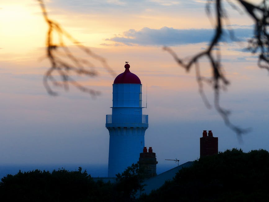 A scenic view of Cape Schanck Lighthouse in Australia at twilight with a serene sky.
