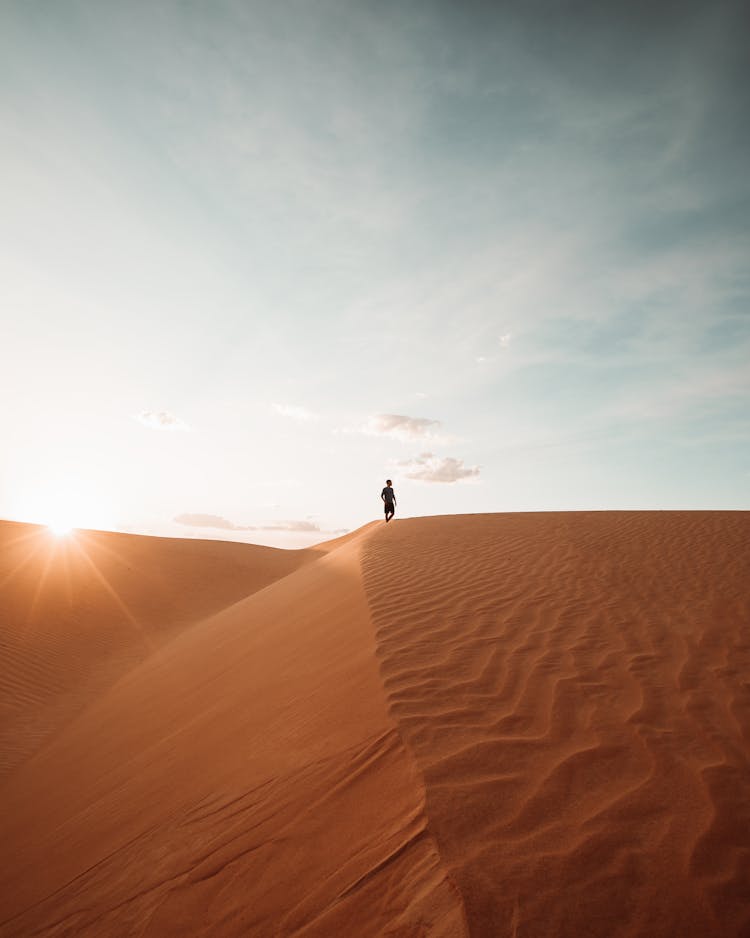 Silhouette Of Man On Sand Dune